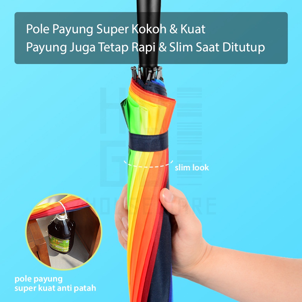 HUGOHOUSEWARE Payung Golf Pelangi Besar Jumbo Kuat 16 Jari Payung Rainbow