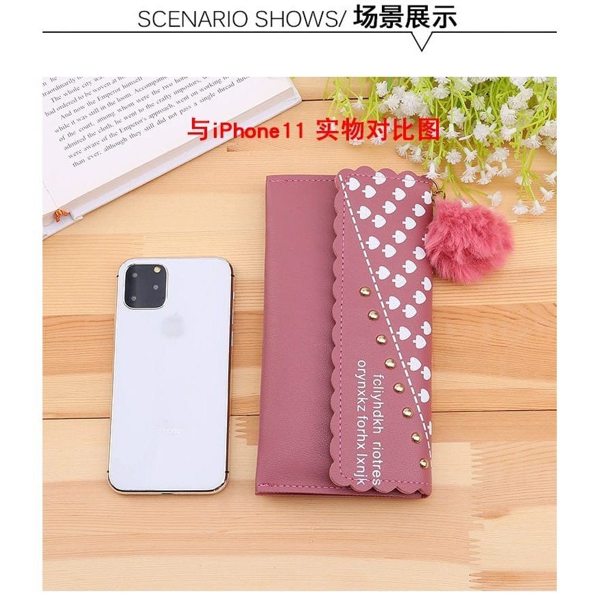 (COD) DOMPET PANJANG WANITA FREE POM-POM DOMPET LIPAT WANITA ❤️❤️MALLSHOPPING❤️❤️