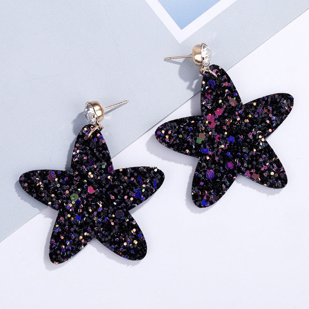 Hu Hu Hu Hu Hu Alat Bantu Pasang Kacamata♡ Anting Tusuk Gantung Wanita Desain Bintang Hias Sequin Untuk Hadiah Ulang Tahun