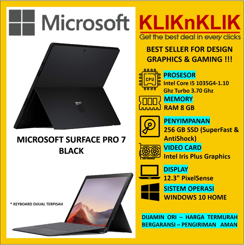 TABLET MICROSOFT SURFACE PRO 7-Intel Core i5- RAM 8 GB STORAGE 256 GB WIN10 BLACK