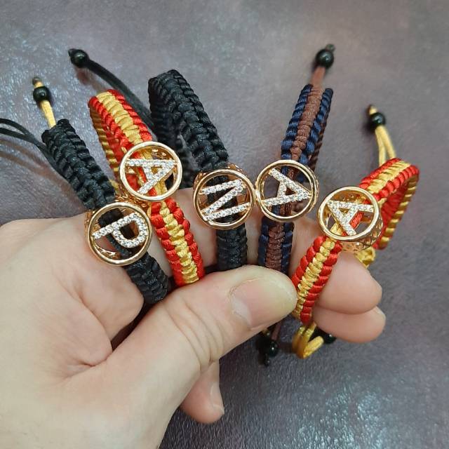 GELANG TALI XUPING LAPIS EMAS 18K INISIAL HURUF A-Z