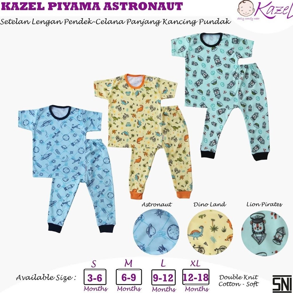 KAZEL PIYAMA ASTRONOT ISI 3PCS / KANCING PUNDAK - LENGAN PENDEK CELANA PANJANG / BAJU ANAK [ SNI ]