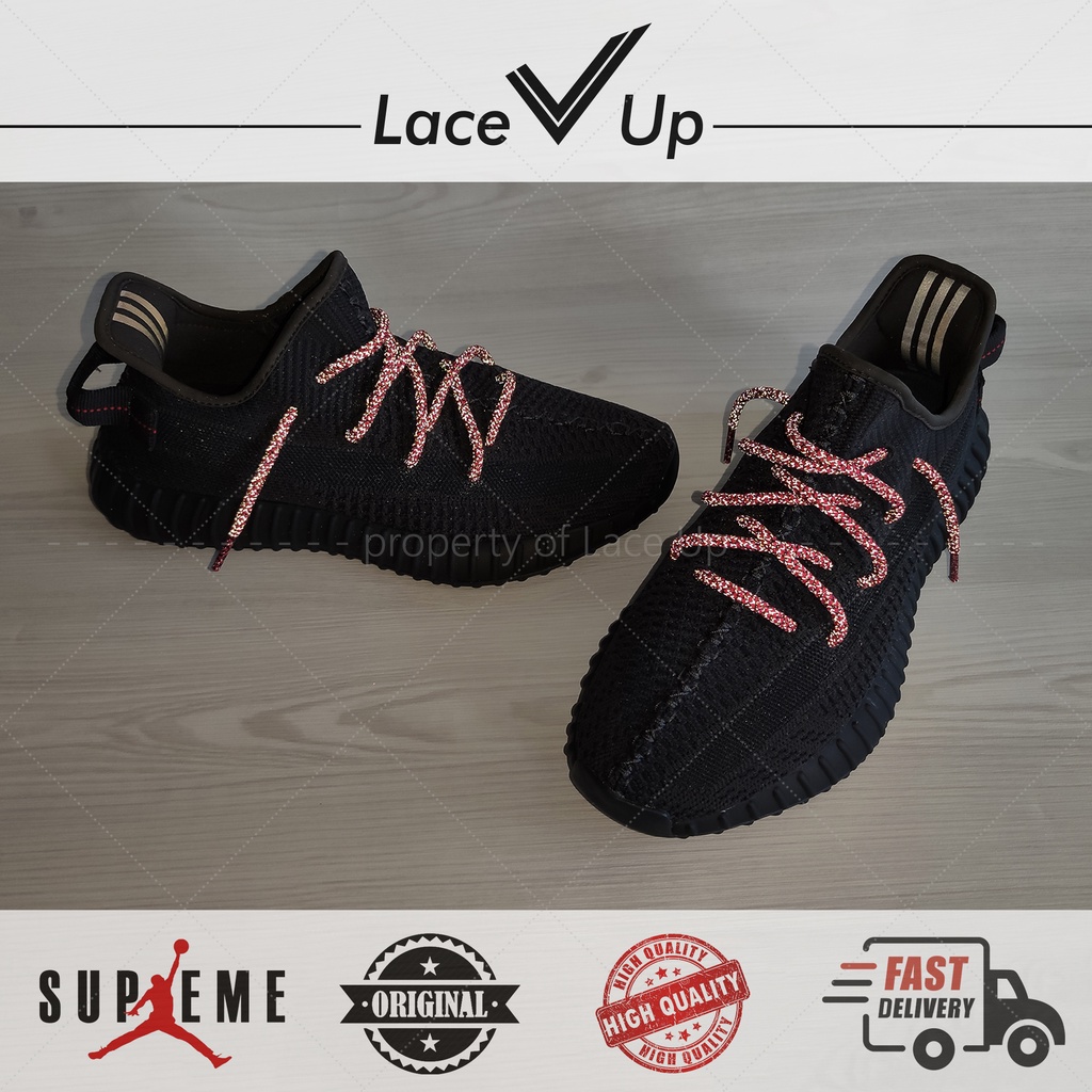 Tali Sepatu Reflective Yeezy 350 V2 Bred Shoelaces - Red/Black