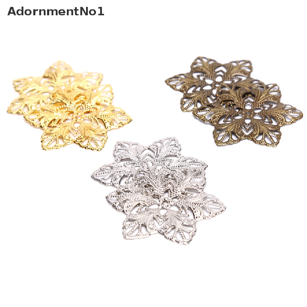 (AdornmentNo1) 10pcs / Set Konektor Bentuk Bunga Filigree Bahan Metal Untuk Perhiasan DIY