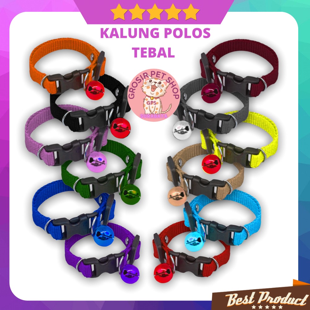 Kalung Kucing Anjing Kelinci Polos Tebal Lonceng 12 mm Panjang 17 cm - 28 cm ecer grosir