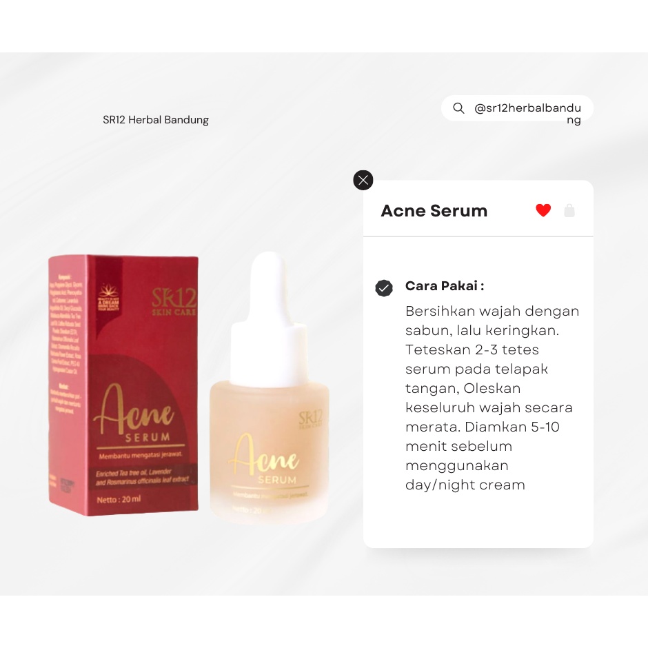 SR12 Acne Serum Mencerahkan Melembapkan Merawat Kulit Untuk Jerawat dan Beruntus Anti Kusam Penyegar Wajah