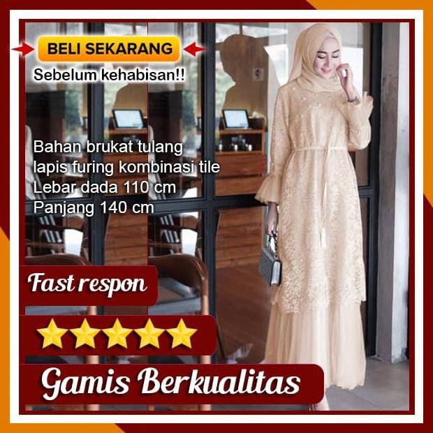 Dress-Muslim- Baju Gamis Wanita Brukat Syari Modern Terbaru / Brokat Pesta Lvs-08 -Gamis-2021.