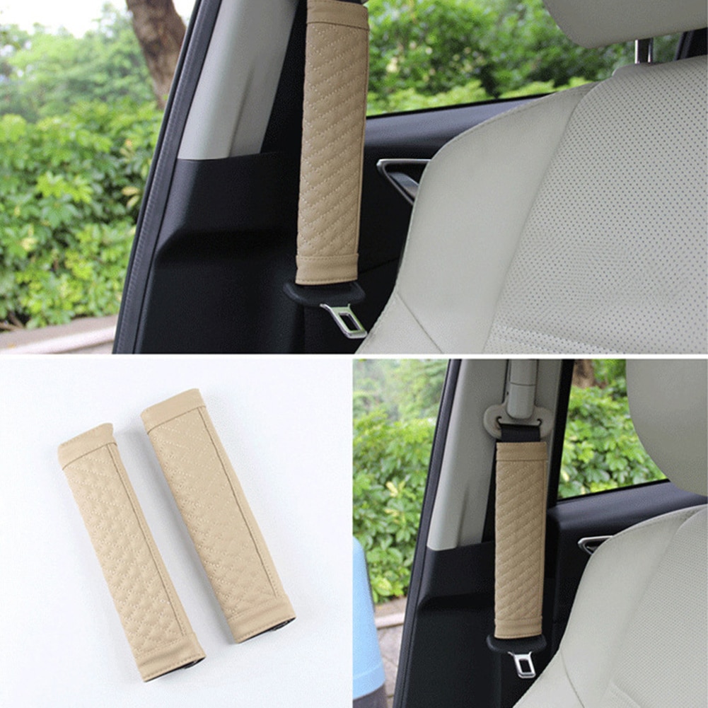 2pcs Cover Sabuk Pengaman Mobil PU Leather Pelindung Bahu Pad Padding Kulit Imitasi Car Seat Shoulder Strap Pad Cushion Cover Car Belt Protector Aksesoris