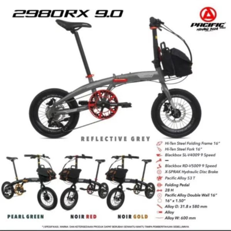 sepeda lipat 16 inch pacific 2980 Rx 9.0 2021 9 speed rem hidrolik