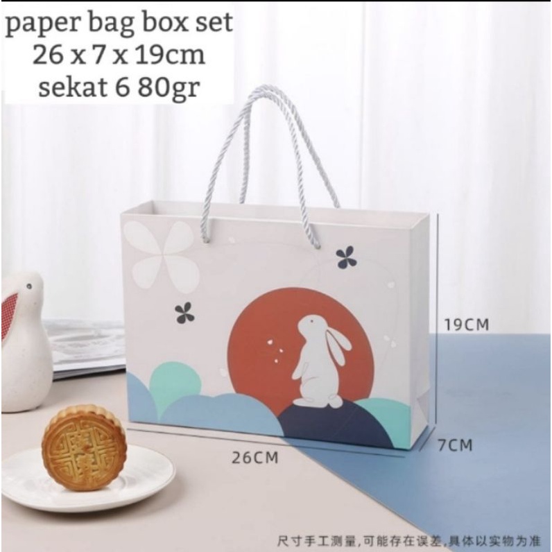 CNY Paper Bag Box Rabbit Set (sekat 6) / Kotak Kue Imlek Kelinci + Paper Bag