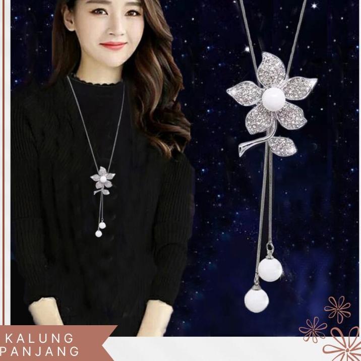 Terbaik.. Kalung Rantai Panjang Kalung Sweater Liontin Bunga Mutiara Putih Hias Zricon Imitasi Kalun