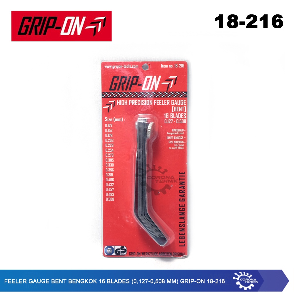 Grip-On 18-216 - Feeler Gauge Bent Bengkok 16 blades (0,127-0,508 mm)