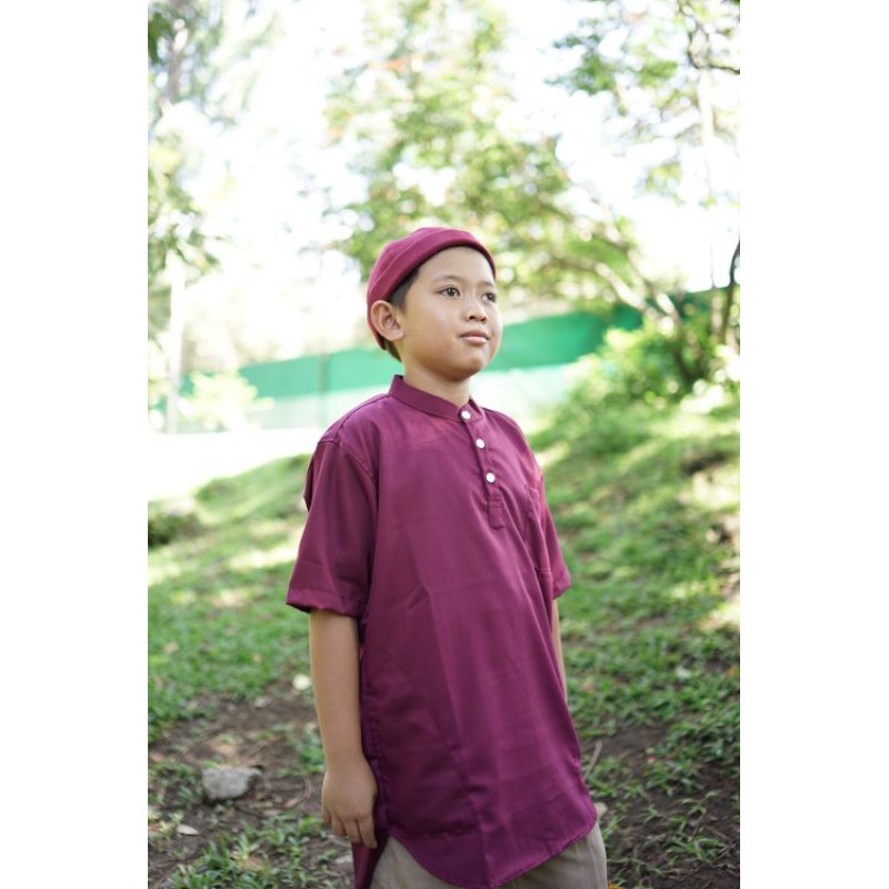 baju koko anak baju koko anak laki laki muslim kekinian lengan pendek warna merah marun