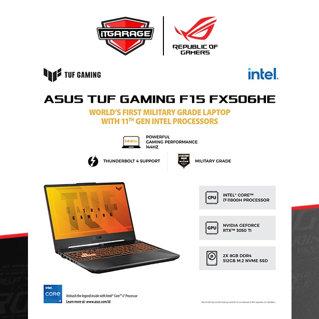 Asus Tuf F15 FX506HE-I7R5B6G-O|i7-11800H/16G/512G/RTX3050Ti-4G