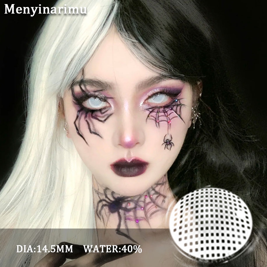 （COD）Softlens 2022 Karakter New 1Pasang White Eye Suasana Horor Cosplay Jaringan Putih Lensa Kontak Warna Diameter 14.5MM Halloween Softlens Mata Softlens Mata Atmosfer Horor Putih Seni Gotik