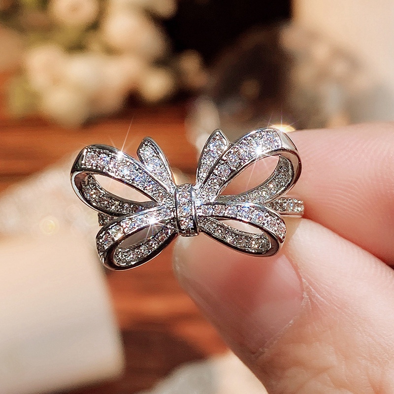 Cincin Wanita Desain Pita Hias CZ Untuk Pertunangan / Pernikahan