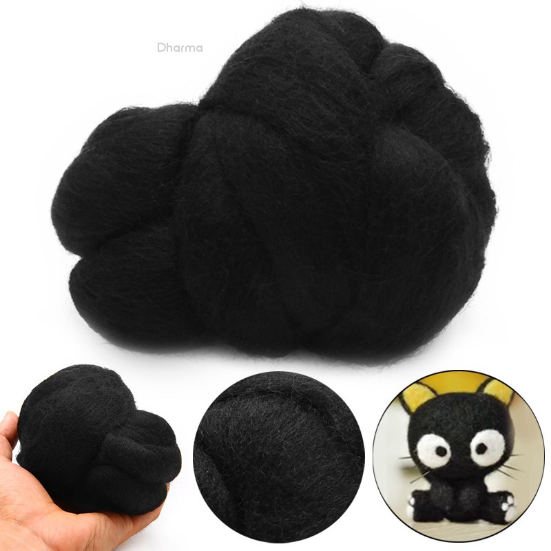 Serat Benang Wol Felting MERINO Warna Hitam 50g | Shopee