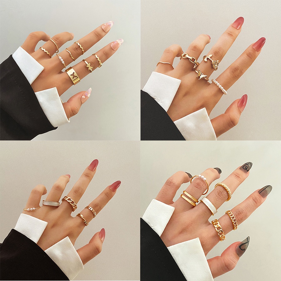 5 / 6 / 10pcs / Set Cincin Knuckle Hias Mutiara Simulasi Gaya Simple Untuk Wanita