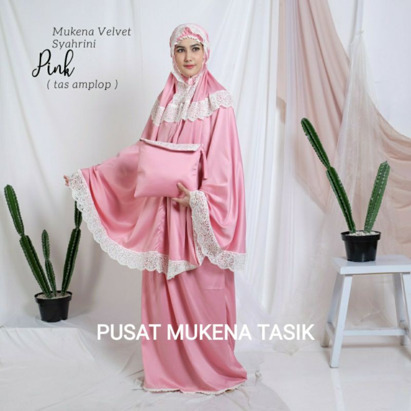 MUKENA DEWASA JUMBO SATIN VELVET LACE RENDA  SYAHRINI | PUSAT GROSIR MUKENA MURAH