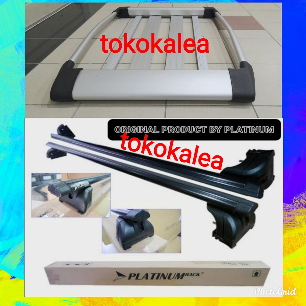 Paket roof rack bagasi atas mobil+kaki rak jepit body mobil Platinum hitam SUN RACK bagasi atas mobi