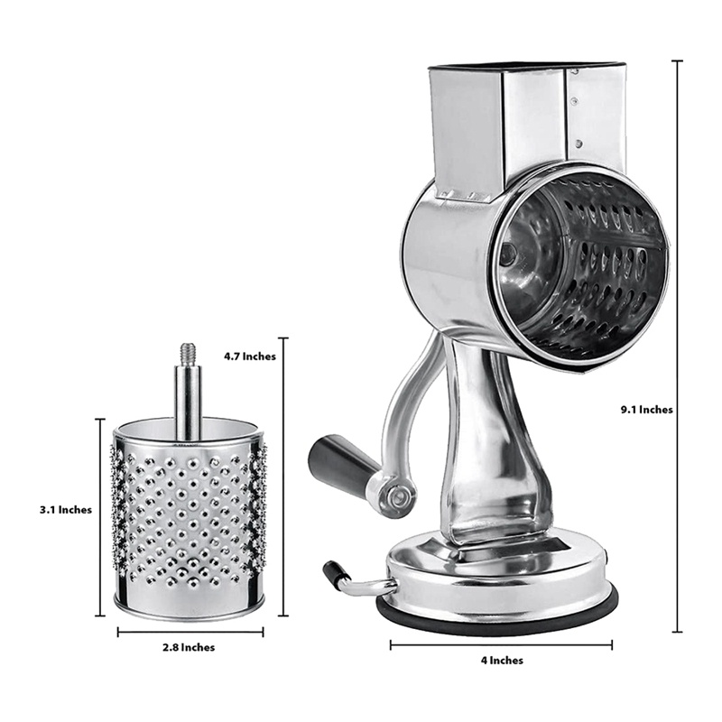 Stainless Steel Cheese Grater, Rotary Chopper, Vegetable Shredder Salad Slicer Multi-Use Hand Grater Grinder 5 Blades