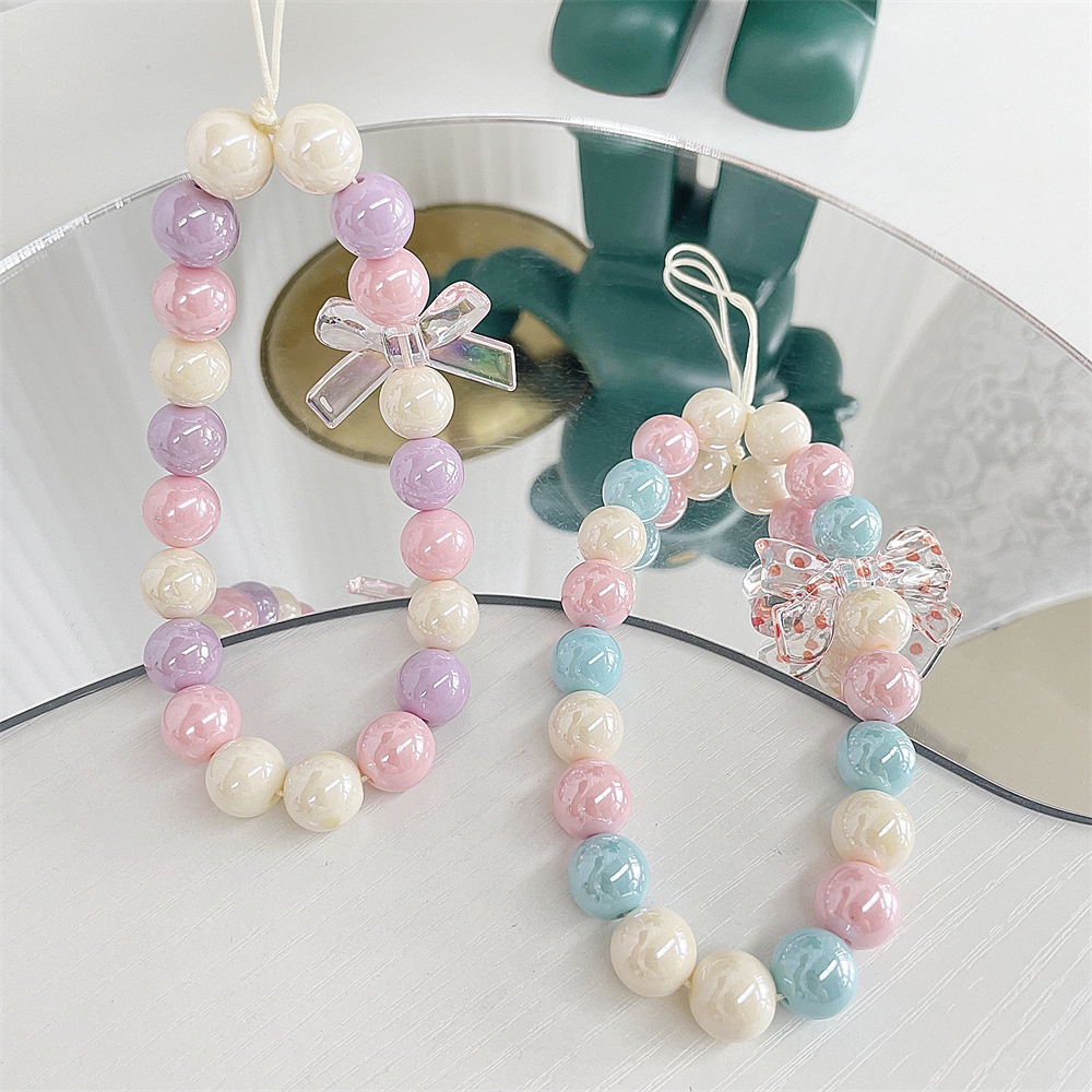 Korea Kartun Lucu Permenwarna Bintik Manik-Manik Busur Lanyard Untuk Ponsel Anti-Hilang Lanyard Tali