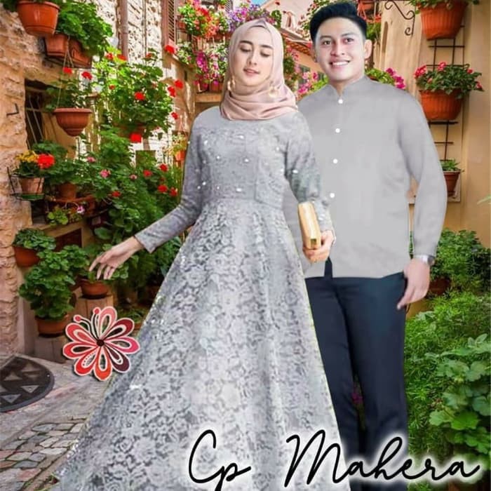 Diskon Alg - Cp Pasangan Mahera Abu Gamis Couple |