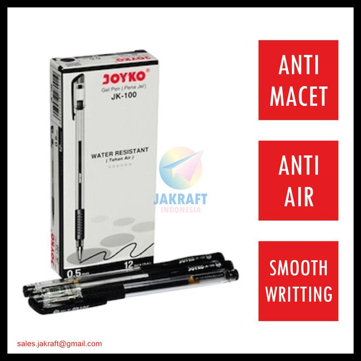 

Pulpen Bolpen Joyko Gel Pen Jk-100 (Hitam) 0.5Mm Anti Air Kenko Kode 852
