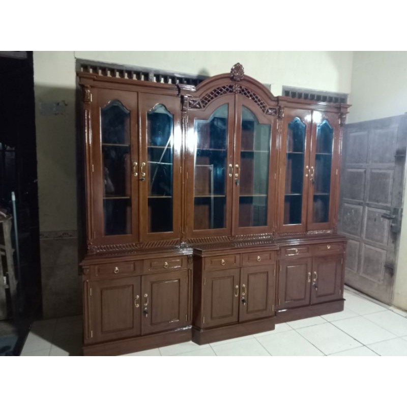 lemari pajangan custom 250cm bufet pajangan 6pintu lemari pajangan jati furniture Jepara (pre order)