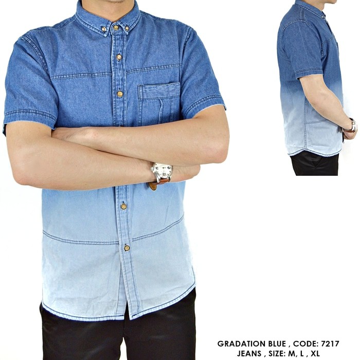 ONDENG88 BAJU KEMEJA JEANS POLOS BIRU GRADASI COWOK PRIA ONDENG88 BAJU KEMEJA JEANS POLOS BIRU GRADASI COWOK PRIA