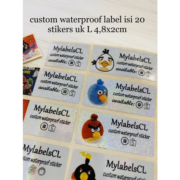 

Custom Stiker Silver Glitter Angrybirds Product Label Name Sticker Waterproof anti air anti sobek