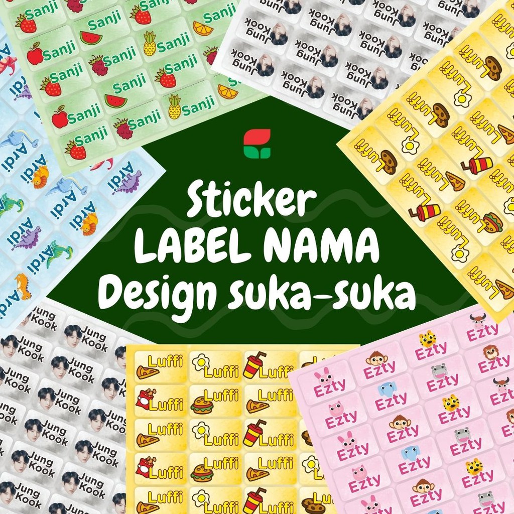 

Sticker Label Nama - Custom Foto/ gambar- Anti Air Anti Sobek - 44 pcs