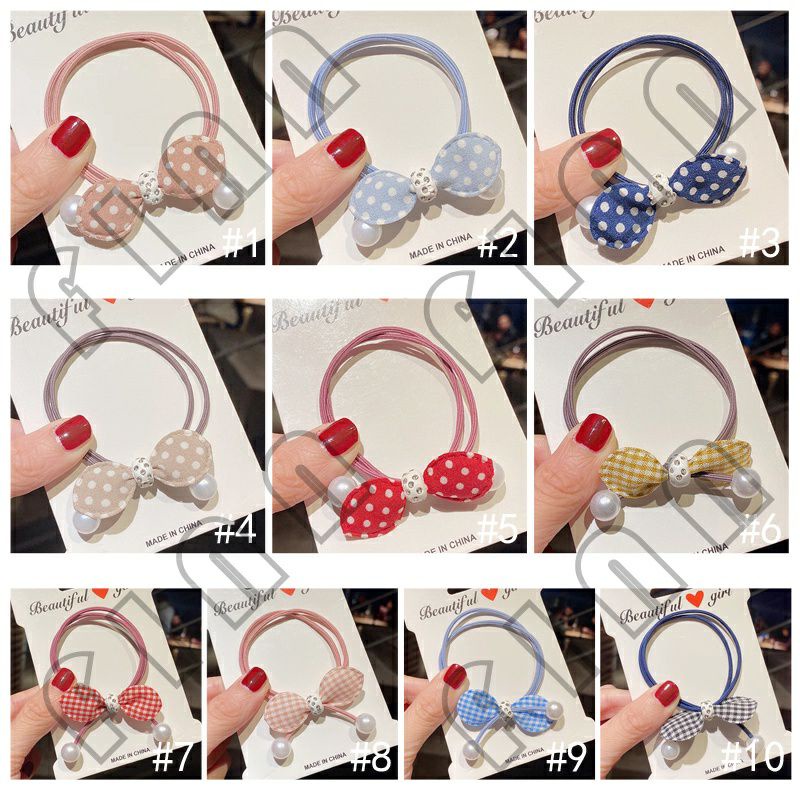 ~ PIYOSHI08 ~ Ikat Rambut Aksesoris Wanita Motif Pita Kotak &amp; Mutiara / Bow &amp; Pearl Scrunchie AF199