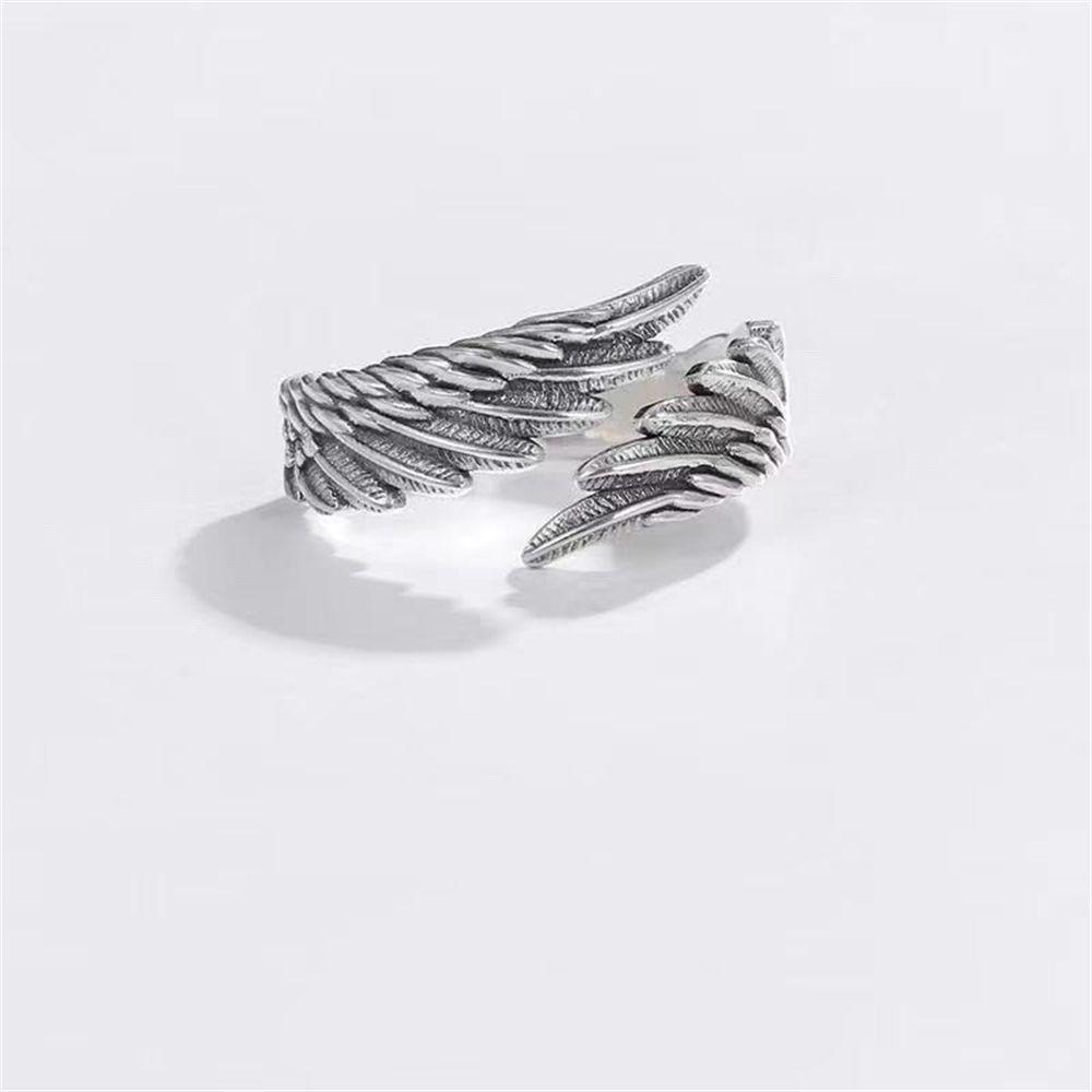 Nanas Malaikat Sayap Setan Wanita Pria Hadiah Cincin Terbuka Kekasih Punk Gothic Adjustable