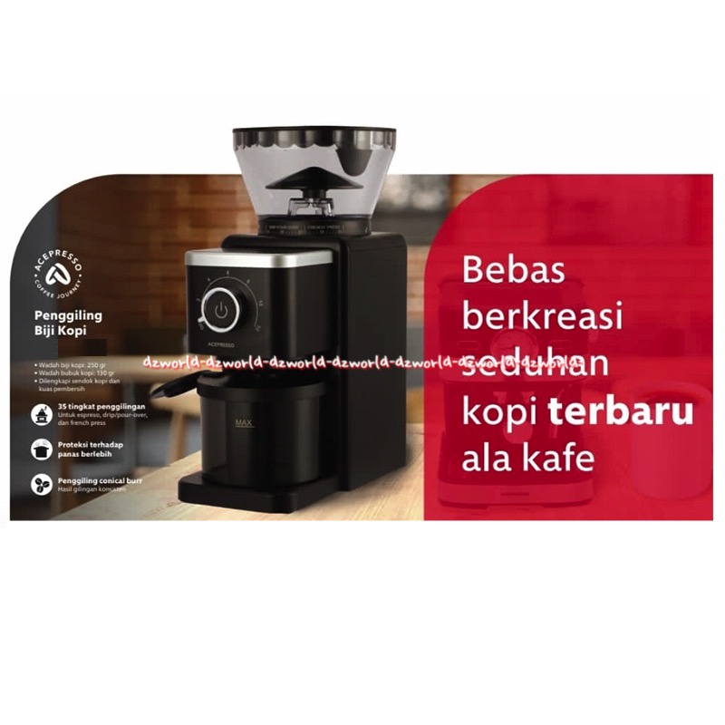 Acepresso Coffee Grinder Bean Coffee Maker Alat Pembuat Kopi Dengan 35 Pilihan Level Penggiling Biji Kopi Sampai Halus Ace Presso Warna Hitam