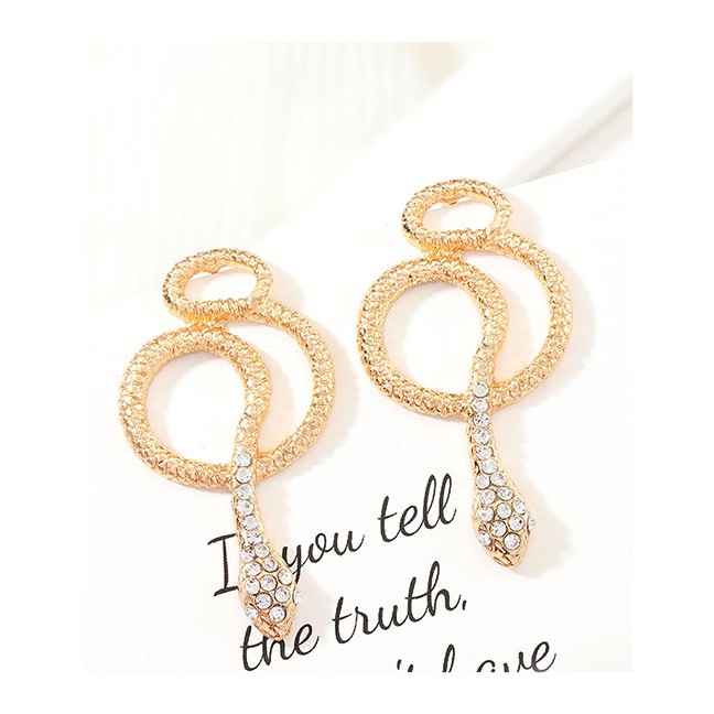 LRC Anting Tusuk Fashion Rose Gold Cobra Earrings With Metal And Diamonds D63060