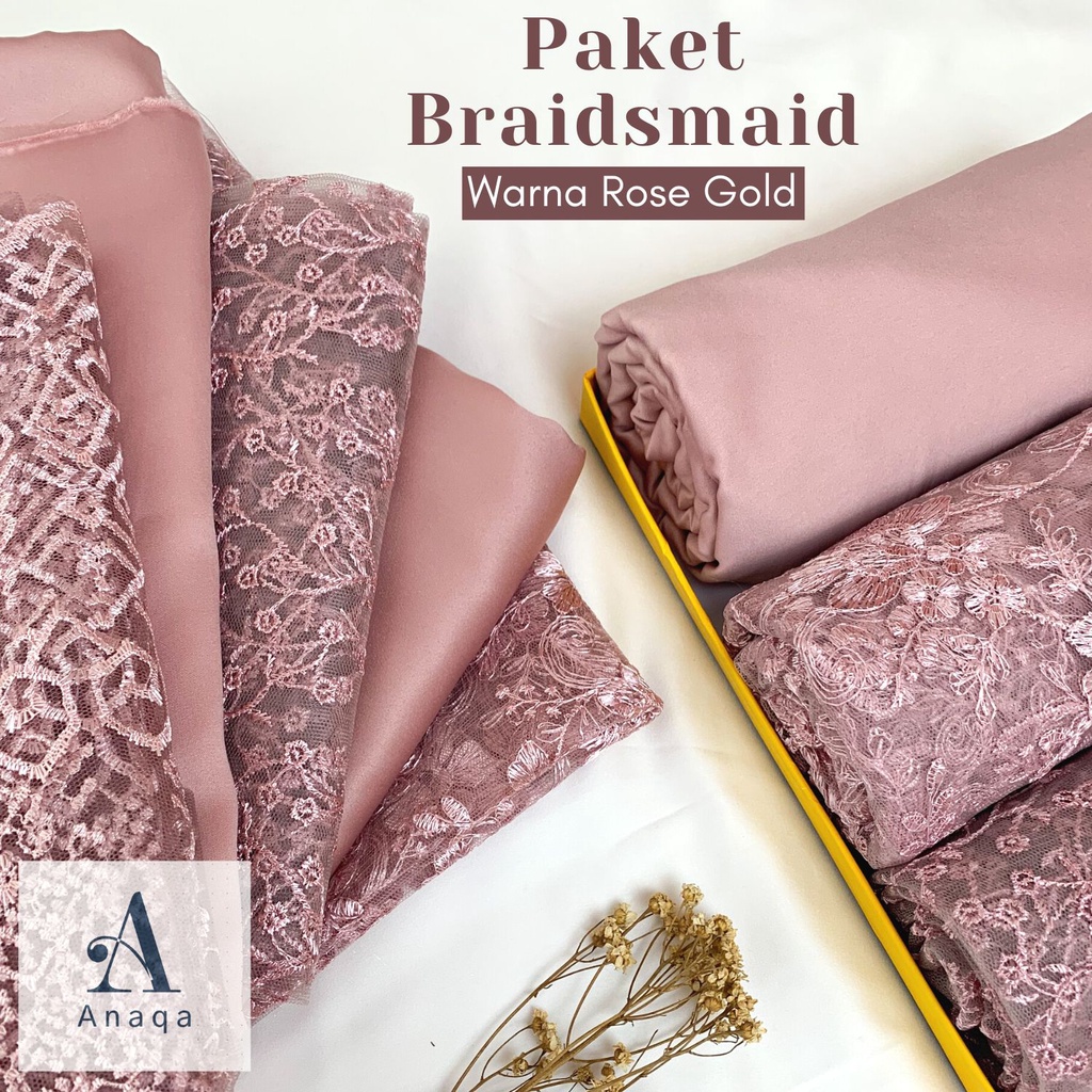 Paket Kain BRIDESMAID PREMIUM // Lamaran // Seragaman Keluarga // Wisuda Lengkap Satin Kebaya Brokat Warna Rose Gold