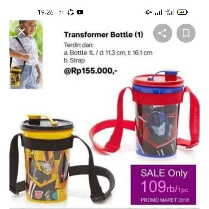 Botol Minum Anak Laki-laki tupperware - Uk 1L - By.dinakatarina