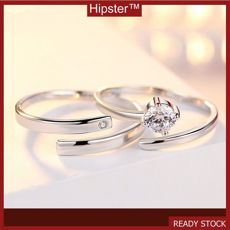 Korean Style Elegant Fashion Romantic Sterling Silver Couple Adjustable Ring