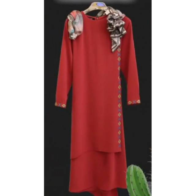 Hikmat B4646 tuniq Red ORIGINAL, Gamis Hikmat muslimah syar'i