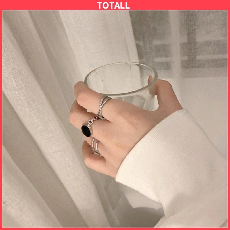 COD Cincin Retro Set Aksesoris Cincin Wanita Tiga-dalam-satu yang Dapat Disesuaikan-Totall