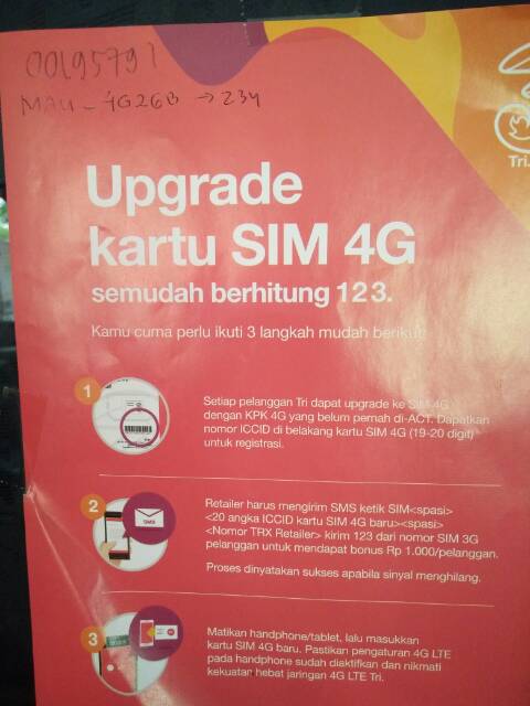 Perdana tri 3 three replacement pengganti upgrade chip new sim card lama simcard ke jaringan 4g lte 4glte replace 3g ke 4g