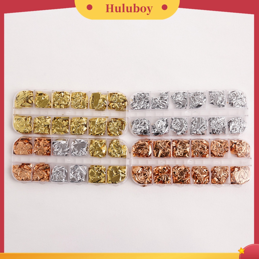 Huluboy Huluboy♡ 12 Grids / Box Kertas Foil Warna Emas Multifungsi Untuk Nail Art