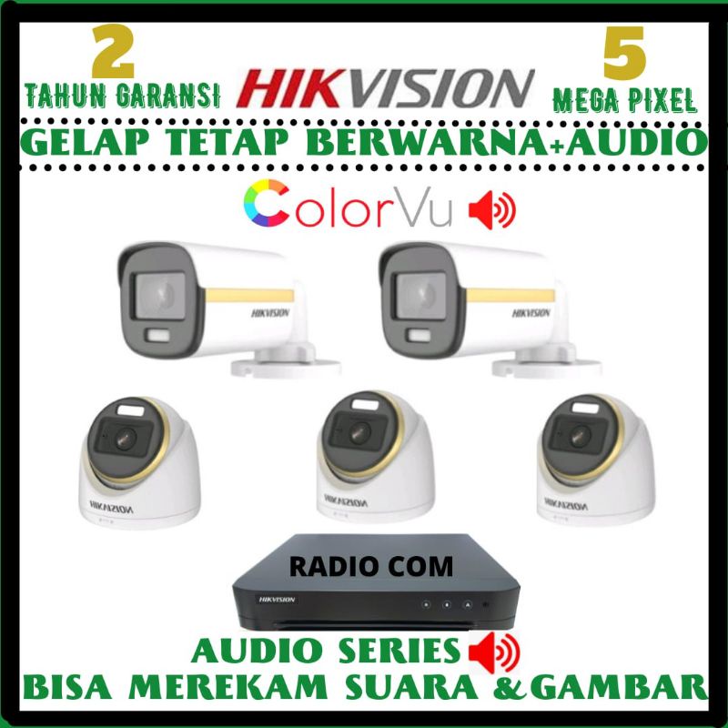 PAKET CCTV HIKVISION COLORVU 5MP 8 CHANNEL 5 KAMERA SIANG MALAM BERWARNA+AUDIO