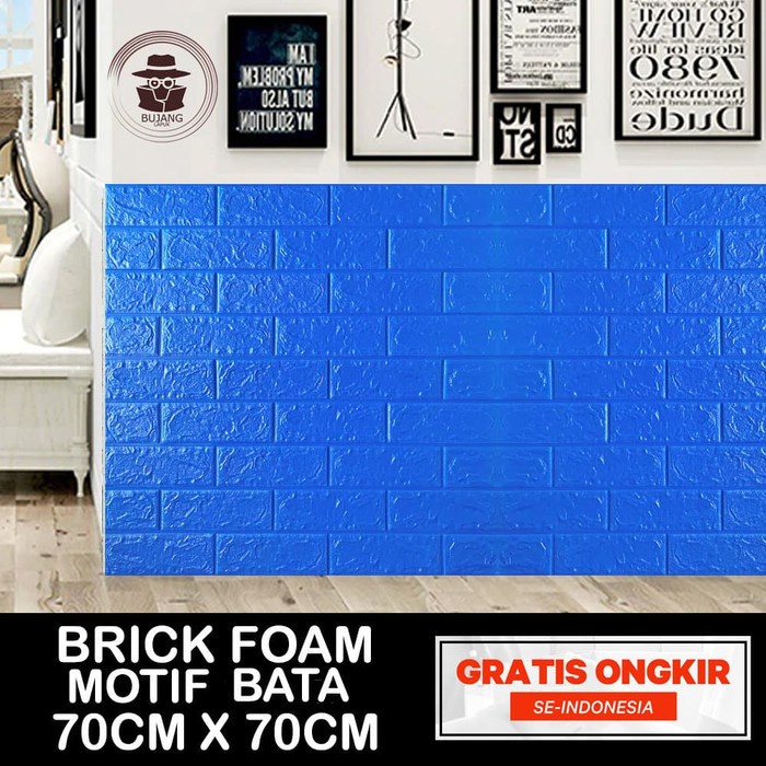 Wallpaper 3D Bata Brick Foam Biru #Bergaransi