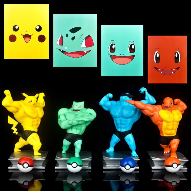 【Ready Stock】6 models Pokemon Muscle Pikachu  Squirtle  Charmander Bulbasaur  Action Figure Model Toys