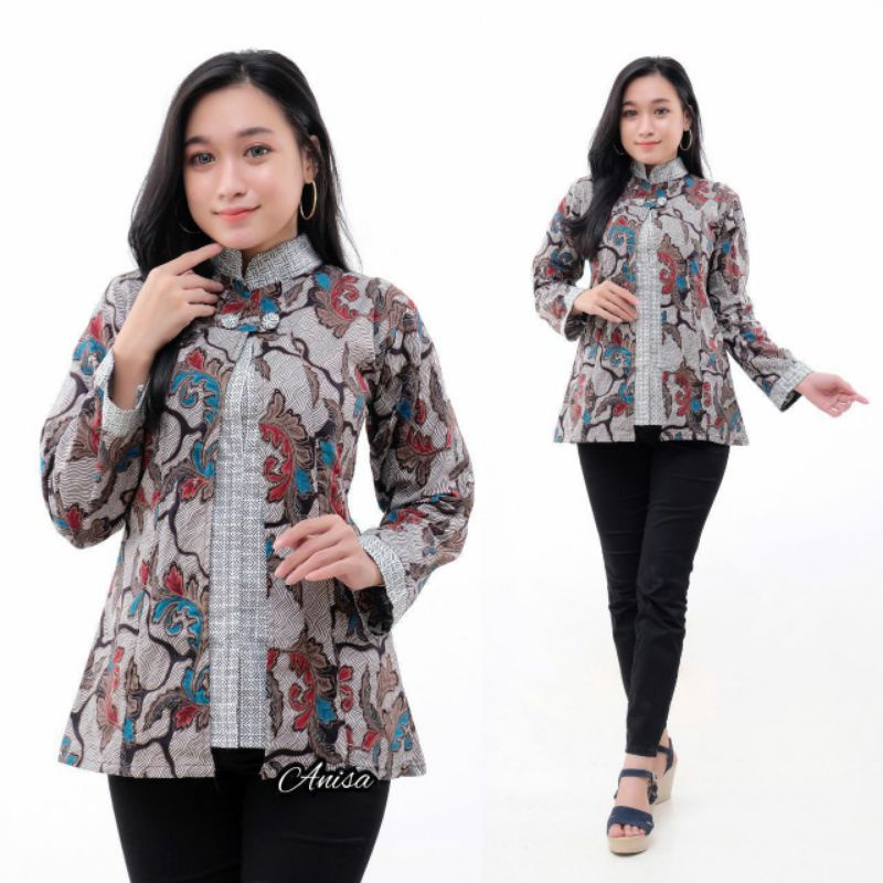 tey-17 Batik Wanita ASJ SA HRB026 Kenongo Kemeja Tosca Pendek-7