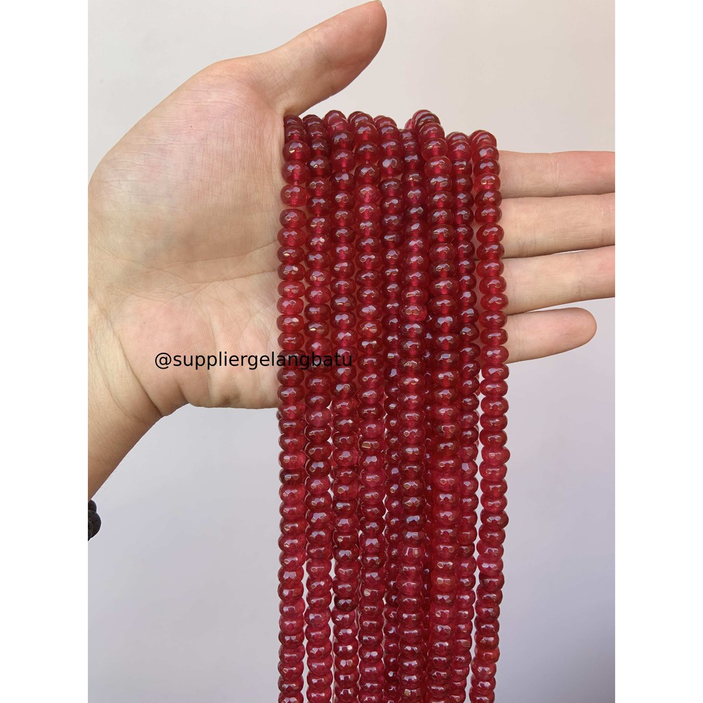 batu pembatas rondelle Faceted round pipih spacer 4 x 8mm red garnet