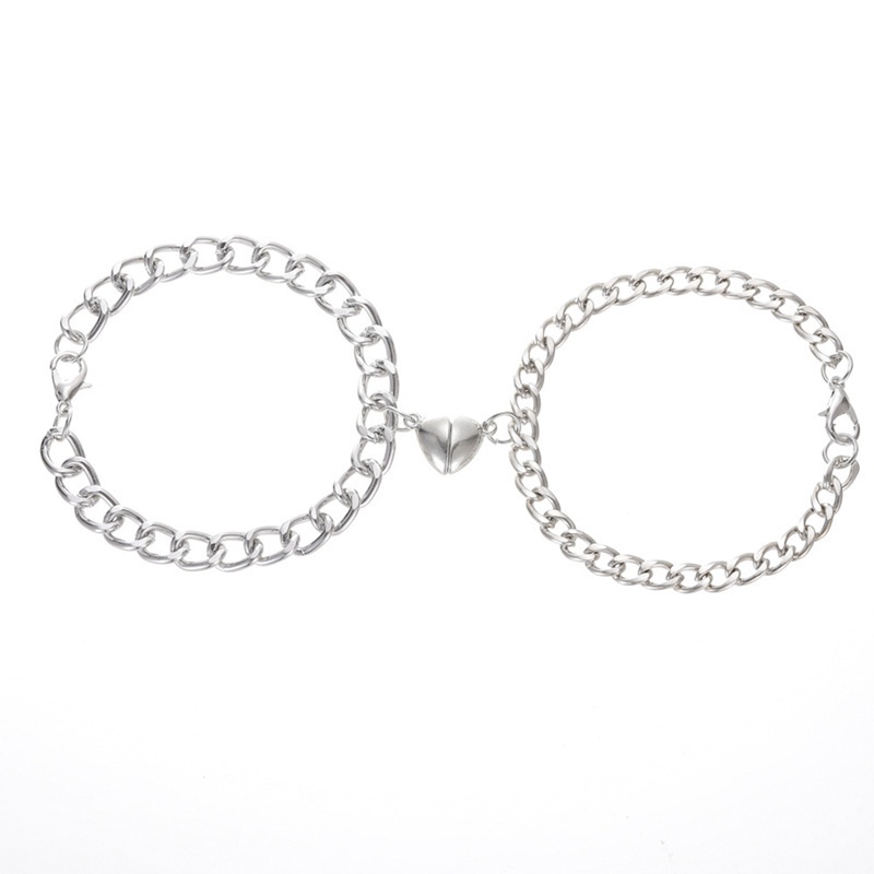 Fancyqube 2pcs Gelang Rantai Magnet Bahan Stainless Steel Warna Silver Gaya Punk Untuk Pria Dan Wanita