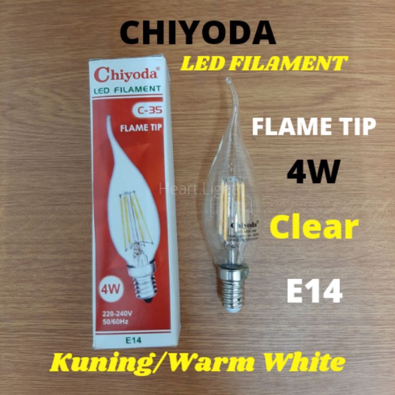 LAMPU LED CHIYODA FILAMENT FLAMETIP 4W KUNING WARM WHITE CLEAR E14 C35 220V/LAMPU DEKORASI